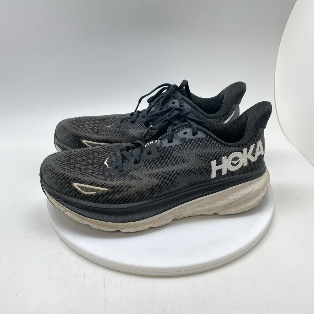 Hoka One One Sneakers Womens 8 B Clifton 9 1127896 BWHT Black Running Gym Shoes